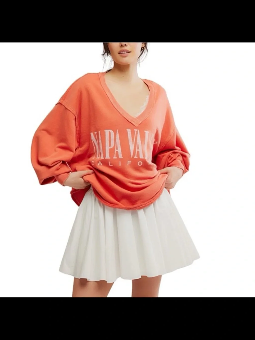 NWT free people women’s drop shoulder V neck graphic top size medium